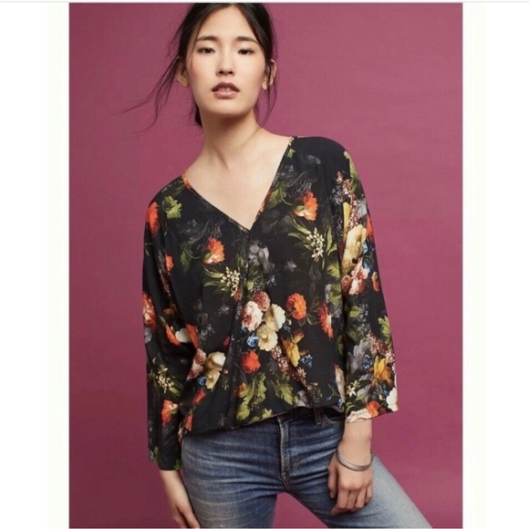Anthropologie The Odells Floral V-Neck Top Blouse - Picture 2 of 9